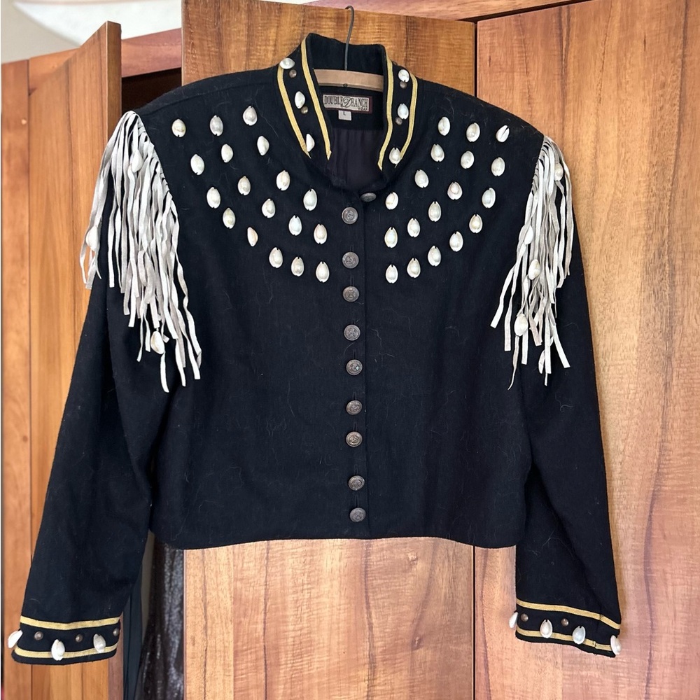Double D Ranch Black Western Fringe Jacket with Silver Conchos